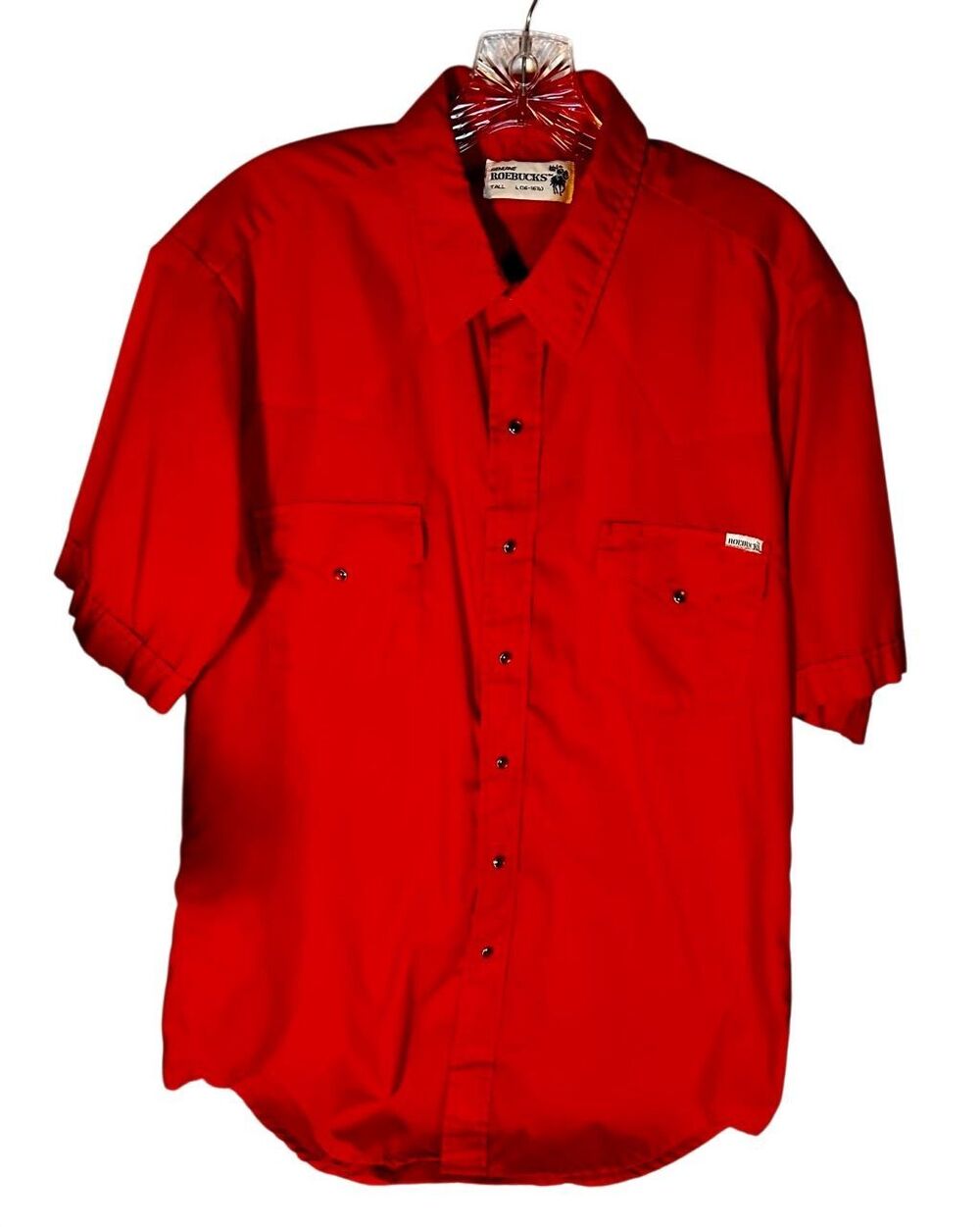 Rare Find Vintage Roebucks Red Snap Front Short Sleeve Western Cowboy Shirt LT